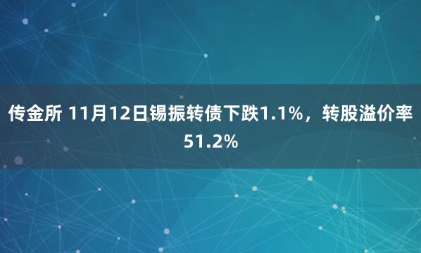 传金所 11月12日锡振转债下跌1.1%，转股溢价率51.2%
