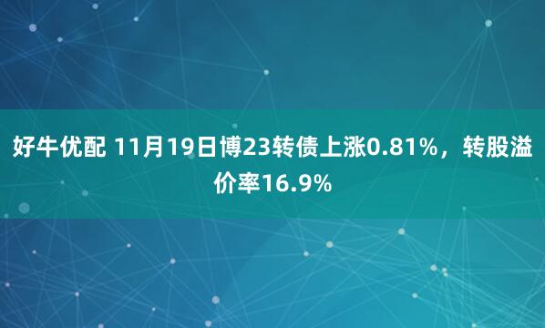 好牛优配 11月19日博23转债上涨0.81%，转股溢价率16.9%