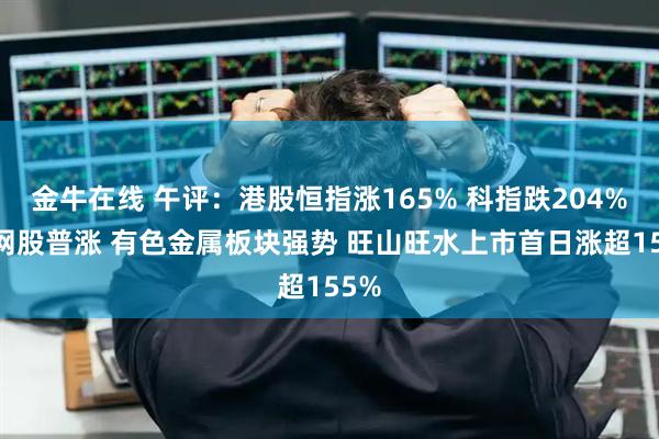 金牛在线 午评：港股恒指涨165% 科指跌204% 科网股普涨 有色金属板块强势 旺山旺水上市首日涨超155%